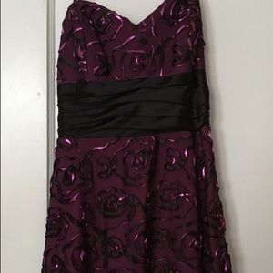 David’s Bridal Magenta and black strapless dress